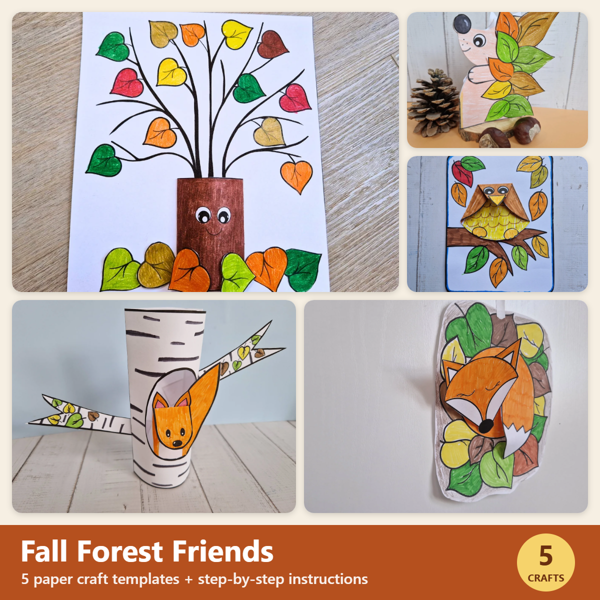 Fall Forest Friends Bundle – 5 paper crafts