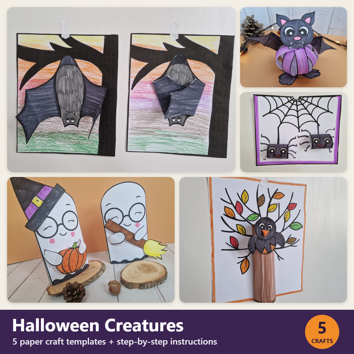 Halloween Creatures Bundle – 5 paper crafts