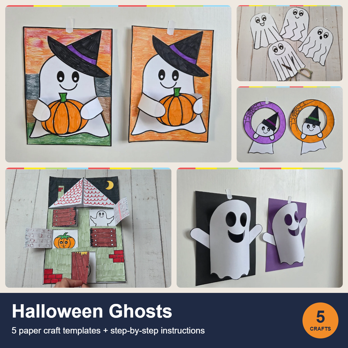 Halloween Ghosts Bundle – 5 paper crafts